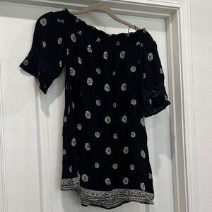 Black Off-Shoulder Top with White Floral Pattern